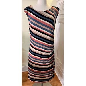 Ann Taylor Loft Stripes Black Brown Green Sleeveless Dress Size‎ Large